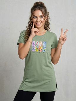 Vero Amore - Woman Long T-Shirt Best for Casual Wear Green