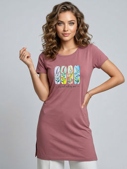 Vero Amore - Woman Long T-Shirt Best for Casual Wear Mauve