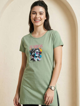 Vero Amore - Woman Long T-Shirt Best for Casual Wear Green