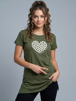 Vero Amore - Woman Long T-Shirt Best for Casual Wear Olive
