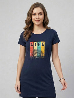 Vero Amore - Woman Long T-Shirt Best for Casual Wear Navy Blue