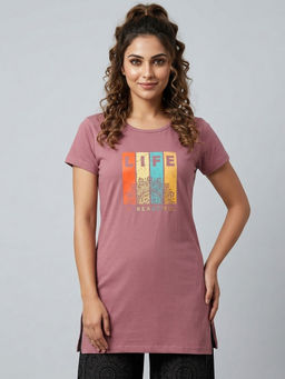 Vero Amore - Woman Long T-Shirt Best for Casual Wear Mauve