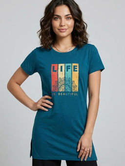 Vero Amore - Woman Long T-Shirt Best for Casual Wear Teal