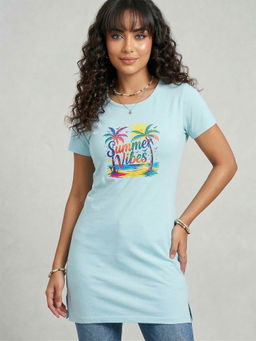 Vero Amore - Woman Long T-Shirt Best for Casual Wear Blue