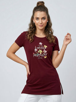 Vero Amore - Woman Long T-Shirt Best for Casual Wear Maroon