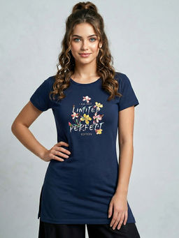 Vero Amore - Woman Long T-Shirt Best for Casual Wear Navy Blue