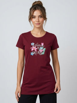 Vero Amore - Woman Long T-Shirt Best for Casual Wear Maroon