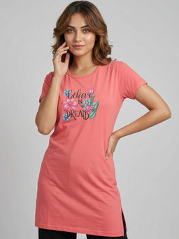 Vero Amore - Woman Long T-Shirt Best for Casual Wear Peach