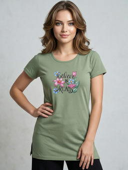 Vero Amore - Woman Long T-Shirt Best for Casual Wear Green