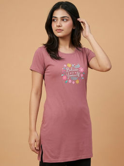 Vero Amore - Woman Long T-Shirt Best for Casual Wear Peach