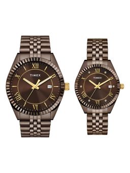 Timex - Trendline Brown Round Dial Analog Couple Watch - TW00PR344 (M)