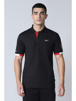 Reebok - Black Cotton Blend Half Sleeves Mandarin Neck Solid T-Shirt