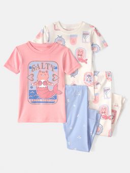 Carter's - Baby Girl Multi-Color Mermaid Cat Cotton T-shirts & Pyjamas (Pack of 2)