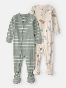 Carter's - Baby Boy Multi-Color 2-Pack Dinosaur Striped Sleepsuits (Pack of 2)