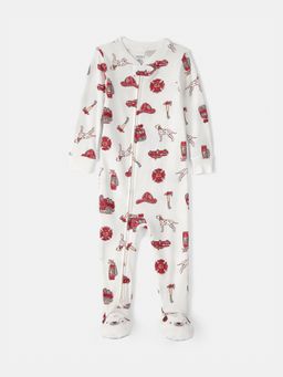 Carter's - Baby Boy White Firetruck Cotton Sleepsuit