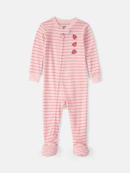 Carter's - Baby Girl Pink Ladybug Striped Cotton Sleepsuit