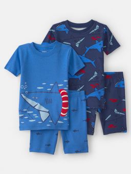 Carter's - Baby Boy Multi-Color Cotton Sharks T-shirts & Shorts (Pack of 2)