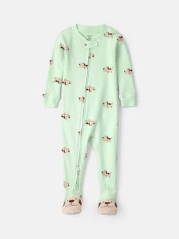 Carter's - Baby Boy Green Puppy Cotton Sleepsuit