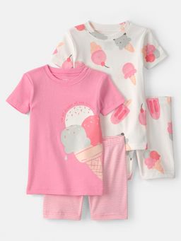 Carter's - Baby Girl Multi-Color Ice Cream Cotton T-shirts & Shorts (Pack of 2)