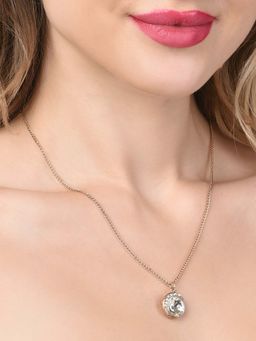 Zaveri Pearls - Gold Tone Dazzling Diamonds Minimal Drop Pendant Chain-ZPFK14553