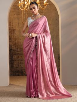 Libas - Pink Solid Saree with Unstitched Blouse