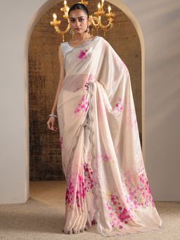 Libas - Pink Floral Printed Saree with Unstitched Blouse