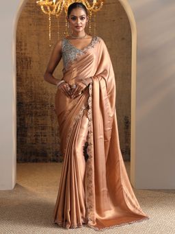 Libas - Brown Solid Saree with Unstitched Blouse
