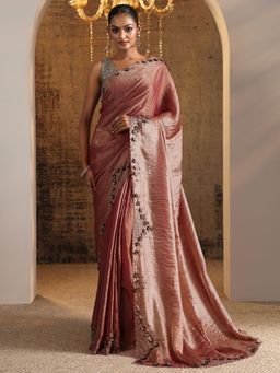 Libas - Pink Solid Saree with Unstitched Blouse