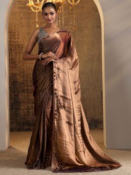Libas - Copper Solid Saree with Unstitched Blouse