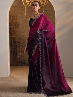 Libas - Wine Solid Saree with Unstitched Blouse