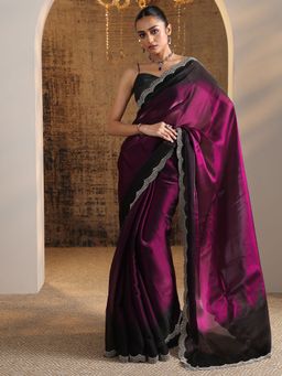 Libas - Purple Solid Saree with Unstitched Blouse
