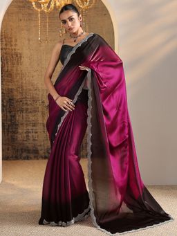 Libas - Burgundy Solid Saree with Unstitched Blouse