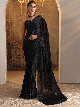 Libas - Black Solid Saree with Unstitched Blouse