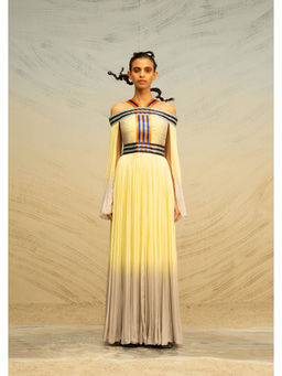 AKHL - Yellow Gathered Chiffon Off Shoulder Dress