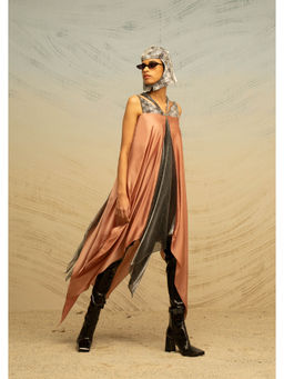 AKHL - Peach Triangular Sequins Yoke Dress with Fall Panels