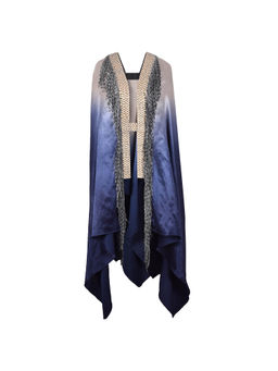 AKHL - Blue Textured Satin Cape with Attached Belt