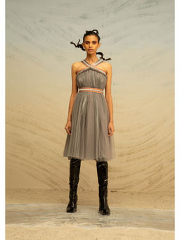 AKHL - Grey Tulle and Lurex Midi Dress with Belt (Set of 2)