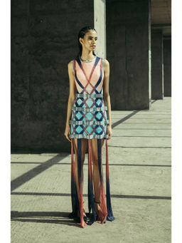 AKHL - Multi-Colour Angular Applique Column Dress