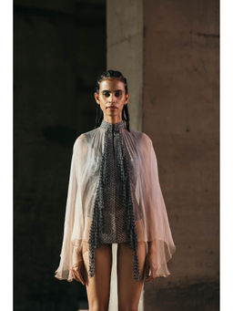 AKHL - Pink Hand Embroidered Silk Organza Cape