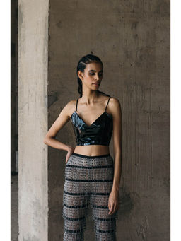 AKHL - Black Angular Leather Crop Top