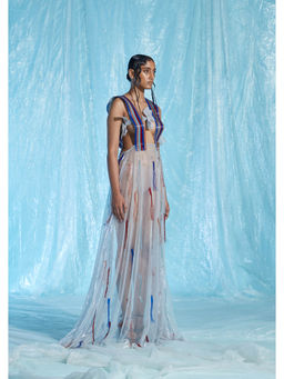 AKHL - Multi-Colour Lurex Glass Dress with Fringes