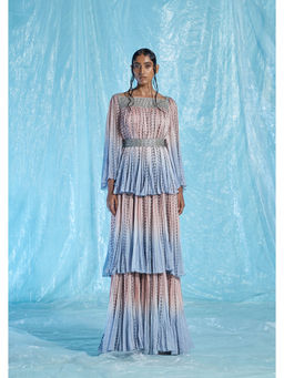 AKHL - Multi-Colour Gathered Chiffon Tier Dress with Belt (Set of 2)