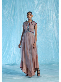 AKHL - Pink Angular Gathered Satin Dress