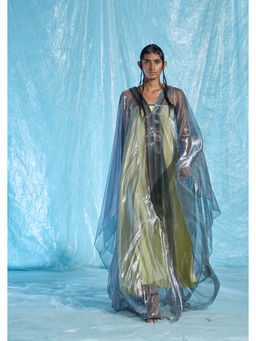AKHL - Multi-Colour Lurex Tulle Glass Kaftan Dress with Slip (Set of 2)