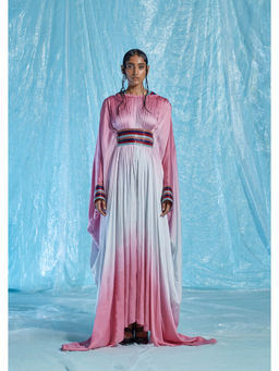 AKHL - Pink Glass Satin Kaftan Dress with Belt (Set of 2)