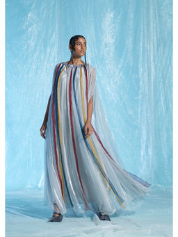 AKHL - Silver Lurex Tulle & Organza Kaftan Dress