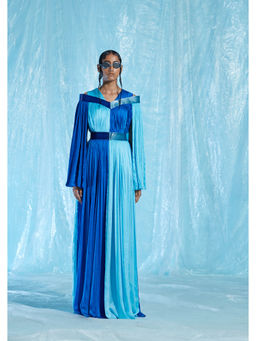AKHL - Blue Gathered Glass Satin Dress