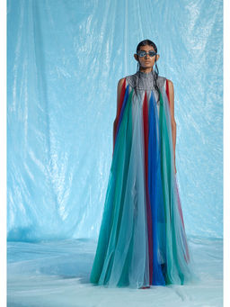 AKHL - Multi-Colour Fall Panelled Tulle Dress with Underlay (Set of 2)