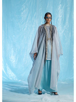 AKHL - Silver Lurex and Silk Raffia Kaftan with Slip (Set of 2)