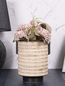 Aarvi Decor - Beige Decorative Smooth, Matte Finish Ceramic Cylindrical Shaped Vase